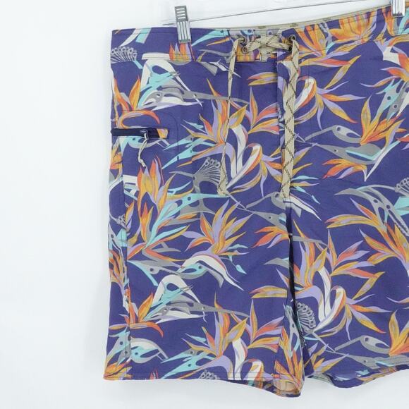 Patagonia Board Shorts Mens 35 Purple Orange Bird Floral Swim Trunks Beach Surf - Picture 4 of 14